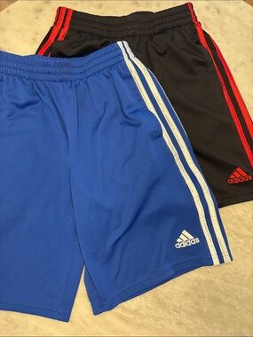 adidas Kids Athletic Shorts in Blue and Black with Red Accents
